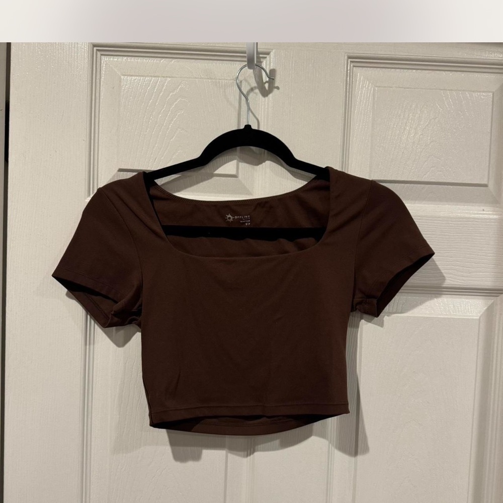 Brown Short Sleeve Crop Top